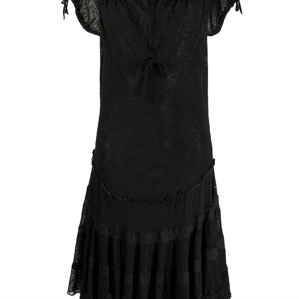 Vtg JPG Jean Paul Gaultier Scoop Neck Black Eyelet Lace Ruffle Midi Dress Sz L - Picture 3 of 8